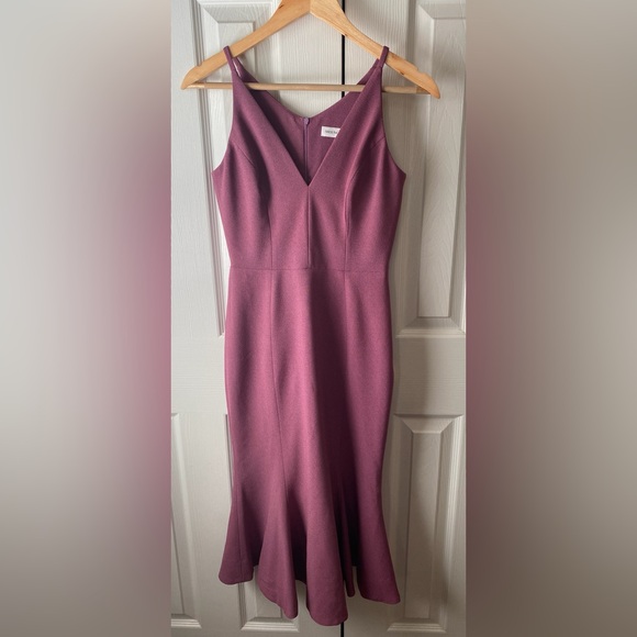 DRESS THE POPULATION Isabelle Orchid Purple Crepe Mermaid Midi Dress XS - Picture 3 of 12